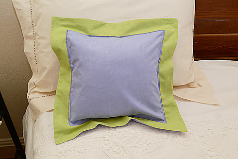 Pillow Sham. SWEET LAVENDER with MACAW GREEN color border.12" SQ